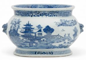 Chinese Blue and White Landscape Jardiniere