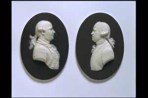 Portrait medallion of Josiah Wedgwood, white and black stoneware.