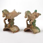 PAIR CHINESE GLAZED CERAMIC ROOF TILES