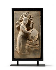 A Relief-Molded Gray Pottery Tile of a drummer Song-Jin Dynasty