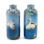 A Pair of doulton Titanian ware vases with storks by harry allen