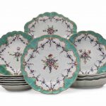 A WORCESTER PORCELAIN GREEN-GROUND PART DESSERT SERVICE CIRCA 1770