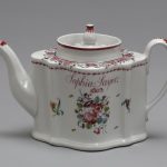 Teapot and cover of hard-paste porcelain painted with enamels and inscribed 'Sophia Sayer 1803'.