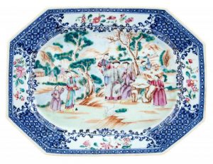 Chinese Export Underglaze Blue and Famille Rose Porcelain Platter 18th Century
