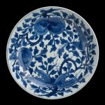 Dish with underglaze blue decoration of peaches and Buddhist hand citron