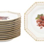 Assembled Set of Twelve KPM Hand-Painted Octagonal Reticulated Porcelain Fruit Plates