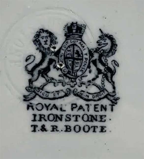 T & R Boote maker's transfer mark with Royal Patent.