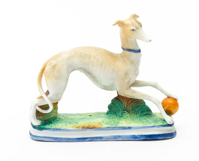 Whippet Italian Greyhound Polychrome Victorian Bisque Dog